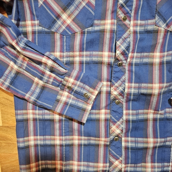 Wrangler Pearl Snap Blue Plaid Medium Western - Picture 3 of 9